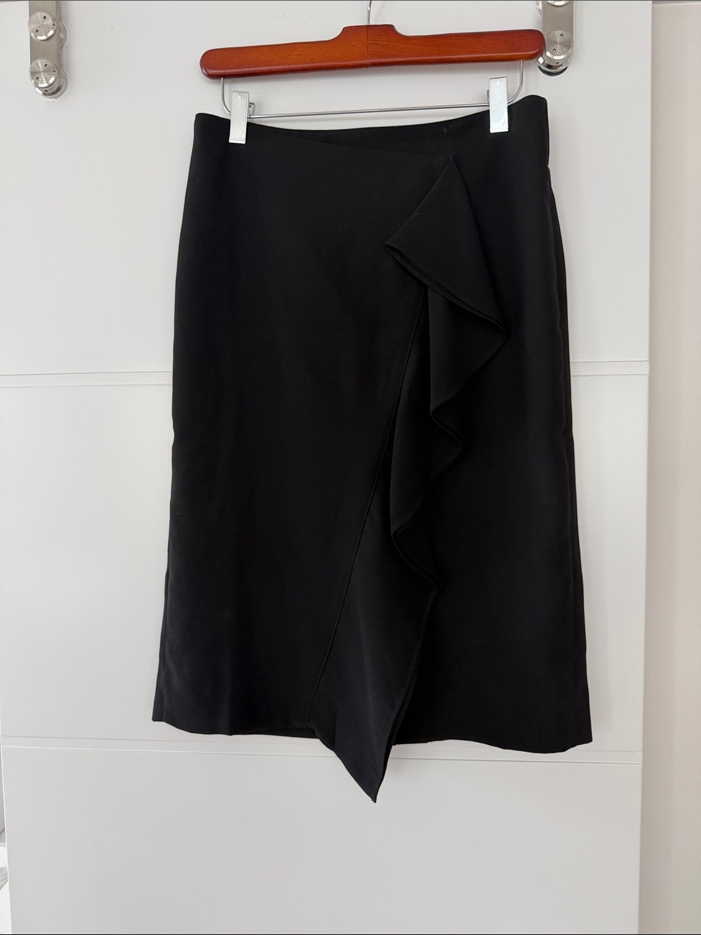 J. Crew Black Midi Ruffle Pencil Skirt